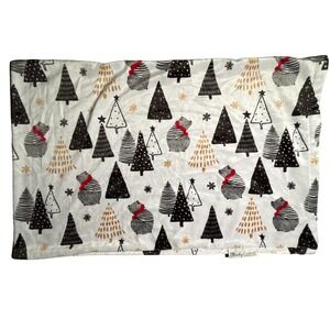 Minky Couture Christmas Bear Tree Plush Pillowcase White Black Gold Red 31x19